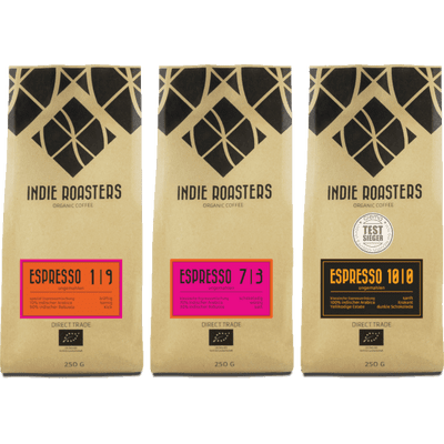 Espressobombe - 3x Craft Espresso von Indie Roasters (1x Espresso 1 | 9 + 1x Espresso 7 | 3 + 1x Espresso 10 | 0)