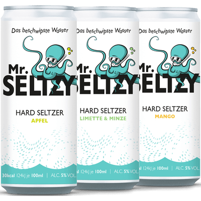 Mr. Seltzy - Das Beschwipste Wasser - Probierpaket (je 4x Apfel, Mango & Limette-Minze) | Hard Seltzer