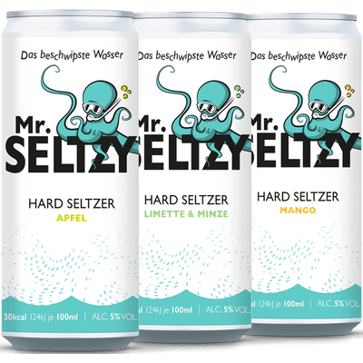 Mr. Seltzy - Das Beschwipste Wasser - Probierpaket ( je 4x Apfel, Mango & Limette-Minze) | Hard Seltzer
