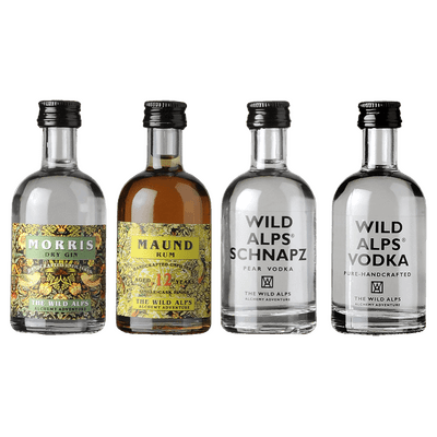 Wild Alps Probierset (Morris Dry Gin + Maund Rum + Vodka + Schnapz Birnen Vodka)
