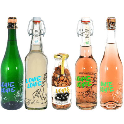 Louie Louie get-to-know package (2x white wine + 2x rosé wine + 1x rosé sparkling wine +1x sparkling wine + 1x Holy Nuts)