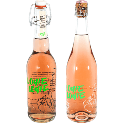 Louie Louie Pop the Cherry Package (6x rosé wine + 3x rosé champagne +2x glasses + wooden holder)