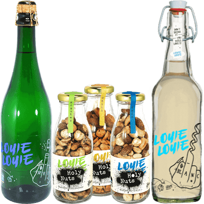 Louie Louie Silvester-Paket weiß (6x Weißwein + 6x Winzersekt + 6x Holy Nuts + 6 Gläser)