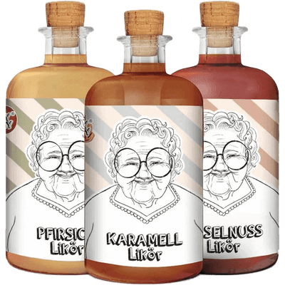Crazy Granny - Likör 3er Bundle (Haselnusslikör + Karamelllikör + Pfirsichlikör)