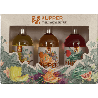 Kupper melon liqueur tasting set (1x honeydew melon + 1x watermelon + 1x cantaloupe with hemp)