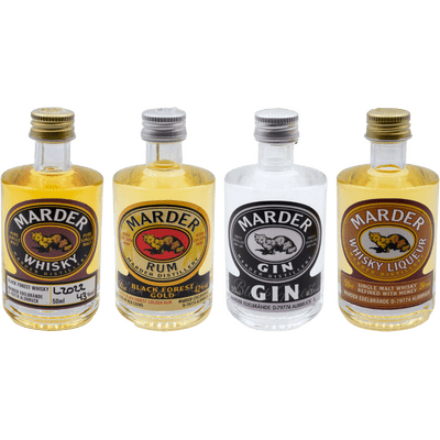 Marder Mini Set - Probierpaket (1x Gin  + 1x Rum +1x Whiskylikör + 1x Whisky)