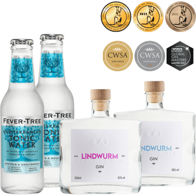 Lindwurm Gin Geschenkset (1x Sommer Gin + 1x Winter Gin + 2x Tonic Water)