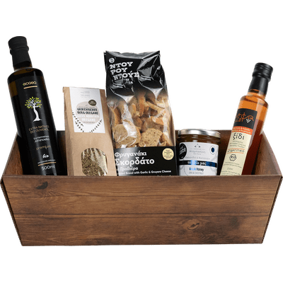 Biogea Gift Basket Peloponnese (1x olive oil + 1x red wine vinegar + 1x oregano + 1x bread snacks + 1x honey)
