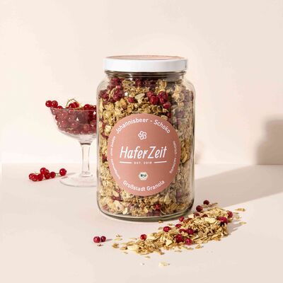 Organic Granola currant chocolate in a jar - muesli mix