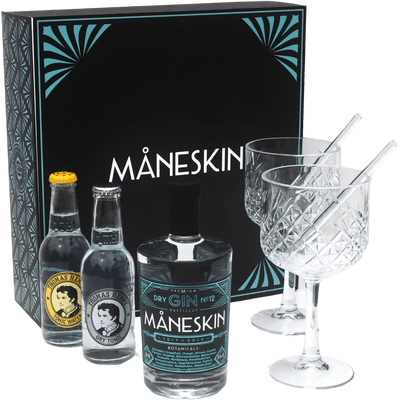 MÅNESKIN Gin Gift Box - Tasting Set (1x Dry Gin + 2x Tonic Water + 2x goblets + 2x glass straws