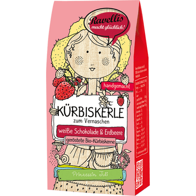 Ravellis Kürbiskerle - Prinzessin Juli - Bio-Kürbiskerne mit weißer Schokolade & Erdbeere