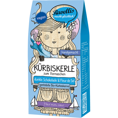 Ravellis Kürbiskerle - Fleur Mon Coeur - Bio-Kürbiskerne mit dunkler Schokolade und Fleur de Sel