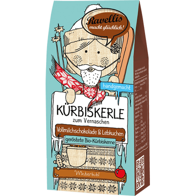 Ravellis Kürbiskerle - Winterbubi - Bio-Kürbiskerne mit Vollmilchschokolade & Lebkuchen