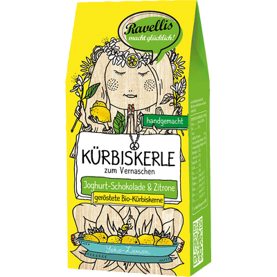 Ravellis Kürbiskerle - Yoko-Lemon - Bio-Kürbiskerne mit Joghurt-Schokolade & Zitrone