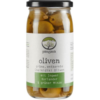 Premium Chalkidiki Oliven in Ingwer, Koriander & grüne Minze-Marinade